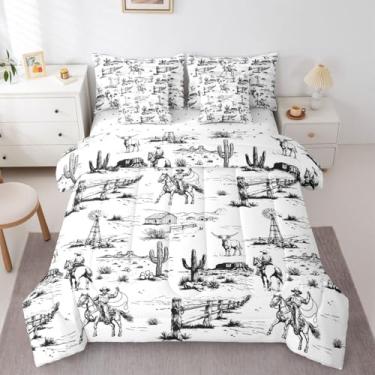 Imagem de Conjunto de cama de caubói rústico ocidental, 7 peças, para crianças, meninos, meninas, homens, vintage, campo, sudoeste, deserto, fazenda, preto, branco