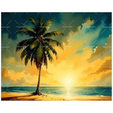 Imagem de TAOPAOLAB Kit de pintura por números Gold Coast para adultos – Pintura de palmeira solitária DIY ao pôr do sol em tela 40,6 x 50,8 cm, conjunto de tinta acrílica, adequado para iniciantes, arte à