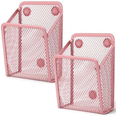Imagem de Fuutreo 2 porta-lápis magnético grande de malha de aço inoxidável, organizador de armazenamento para geladeira, quadro branco, quadro-negro, cozinha, geladeira, armário, casa, escritório, escola (rosa