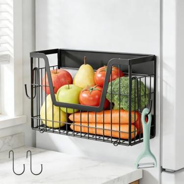 Imagem de Prateleira magnética para geladeira, prateleiras magnéticas para temperos para o lado da geladeira, cesta de frutas prateleira magnética de geladeira, organizador de armazenamento de despensa de