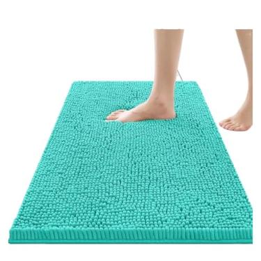 Imagem de Tapete de banho de chenille, tapetes de banho macios e antiderrapantes, tapetes de banheiro super absorventes, tapete de banheiro lavável, almofada para os pés (verde, 50 x 140 cm)