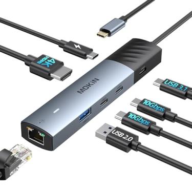 Imagem de MOKiN Hub Ethernet USB C de 10 Gbps, adaptador USB C 7 em 1 para MacBook Pro/Air com HDMI 4K a 60 HZ, 3 x USB-C 10 Gbps dados, RJ45, USB 2.0, PD de 100 W, dongle USB C para MacBook Pro/Air/Dell/HP