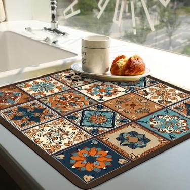 Imagem de Vesvory Tapete simples Boho para máquina de lavar e secar roupa de cama listrado grade geladeira secador de poeira topo de lavagem forno à prova de poeira capa de mesa estilo tapete multiuso (marrom