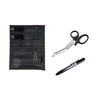 Imagem de EMI NK1 Kit de 3 peças organizador de enfermeira - organizador de bolso, tesouras de 14 cm e penlight de calibre de pupila com bateria reutilizável - preto