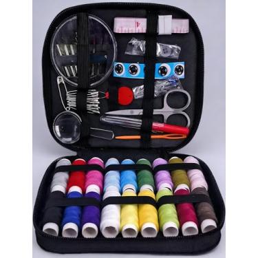 Imagem de Kit de costura de 86 peças com estojo de armazenamento preto, conjunto completo de suprimentos de costura, incluindo tesouras, fita métrica e passador de agulha para crianças e adultos iniciantes