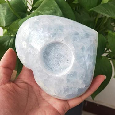 Imagem de Castiçal de coração de cristal celestite natural de 10-12 cm Celestine quartzo pedra preciosa decoração adequada para casa (cor: azul, tamanho: 700-800g)