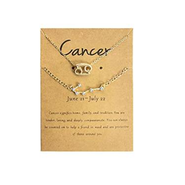 Imagem de 2 gargantilhas, 12 peças, constelação, signo do zodíaco, em camadas, letra astrologia, horóscopo com cartão de mensagem, joias femininas e meninas, Cristal Metal, Cristal