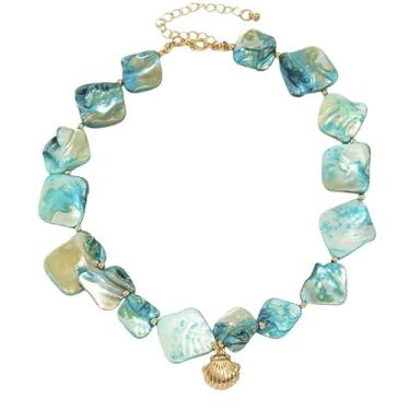 Imagem de tincolia Colar feminino com pingente de concha de concha de estrela do mar Boho com contas de pedra doce moda joia de férias formato irregular