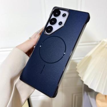 Imagem de Capa fosca sem moldura para Samsung Galaxy S25 S24 S23 Ultra com carregamento sem fio magnético, revestimento luxuoso e proteção contra respingos (para S25 Ultra/Azul Marinho)
