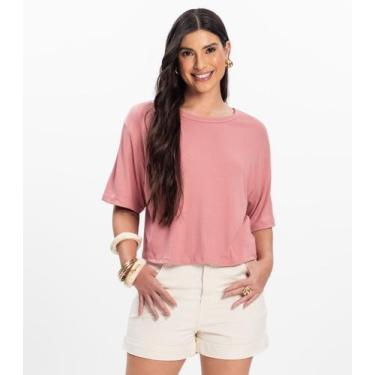 Imagem de T- Shirt Feminina Canelada Infinita Cor Rosa, G, Rosa