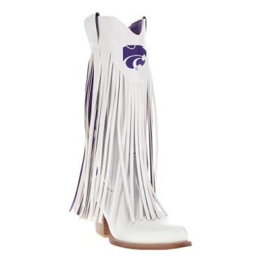 Imagem de Vaccari Botas femininas Kacey Premium PU couro branco Kansas State Fringe Cowboy - 11 B