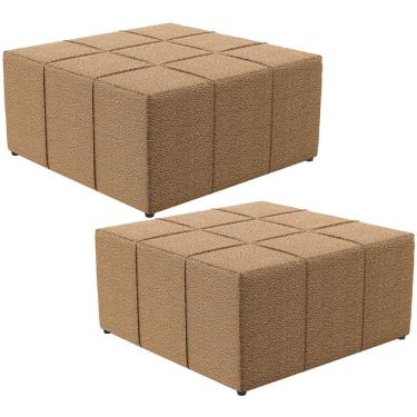 Imagem de Kit 02 Puffs Decorativo Para Sala de Estar Quadrado Milano 90x90cm W01 Bouclê Mostarda - Lyam Decor