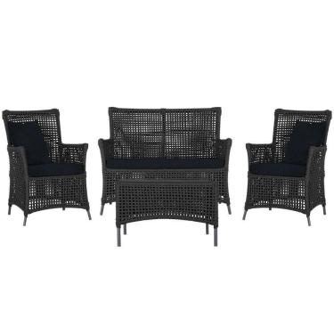 Imagem de Jogo Sofá 2 Poltronas E Mesa Igapó Preta E12 Trama Original Preto