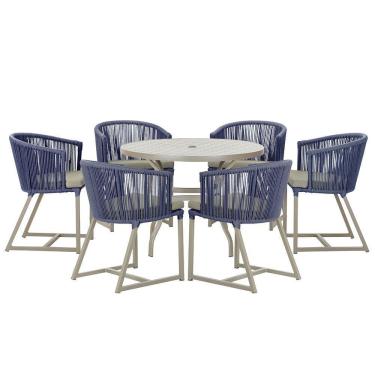 Imagem de Mesa E 6 Cadeiras De Jantar Noronha Fendi E8 Trama  Azul