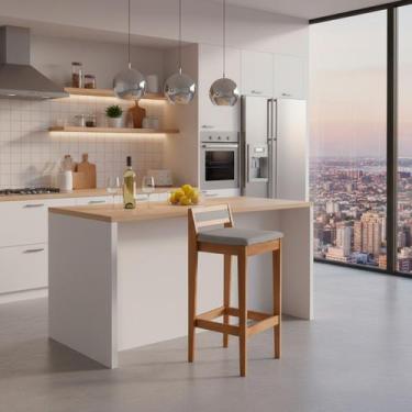 Imagem de Banqueta Baixa 70cm para Bancada Assento Estofado em Linho Cecilia cor