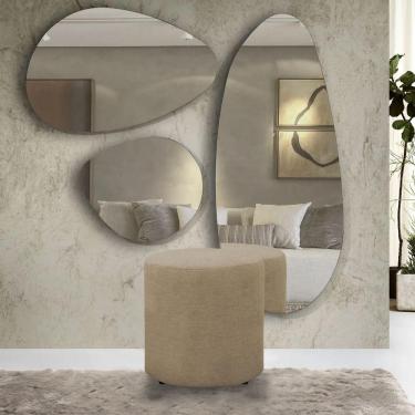 Imagem de Puff Decorativo Viena Redondo Pé De Plastico E Tecido Linho Bege