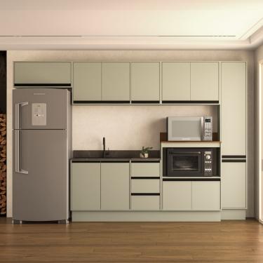Imagem de Cozinha Modulada 6 Peças sem Pia e Rodapé Koya Politorno - Branco/Verde Oliva