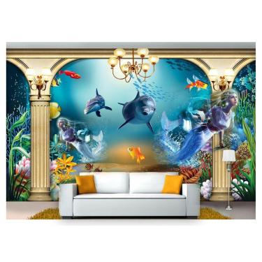 Imagem de Papel De Parede Vida Marinha Golfinhos Mar 3D Fm79