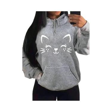 Imagem de Moletom Feminino Com Estampa De Gato Feliz, Moda Casual, Streetwear, H