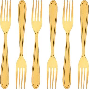 Imagem de Conjunto c/ 6 garfos de sobremesa aço inox dourado lyor gastro 16cm