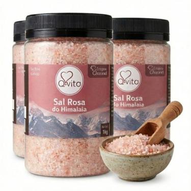 Imagem de Kit c/ 3und Sal Rosa do Himalaia Grosso Q-VITA Pote 1Kg