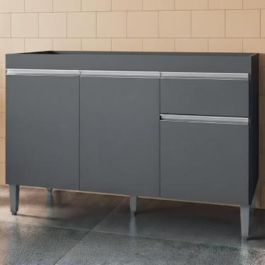 Imagem de Balcão Gabinete Para Pia Sem Tampo 120cm 3 Portas E 1 Gaveta Tatiane Cinza - Ajl Móveis