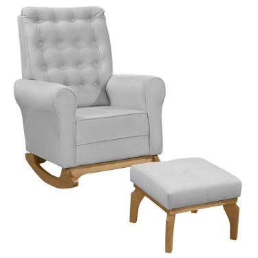 Imagem de Poltrona Amamentação Base Balanço e Puff Maju Veludo Cinza F03 - Mpozenato