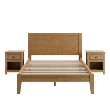 Imagem de Cama Casal 2 Mesas Cabeceira 1G Madeira Taeda - Milani Store, Freijo