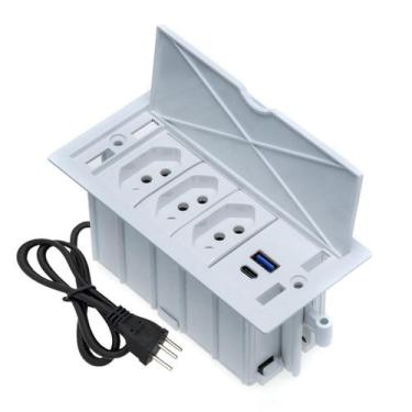 Imagem de Caixa De Tomada 4 Blocos 3 Tomadas 20A 2 USB 9.0A 1 Tipo C - CONNECT C