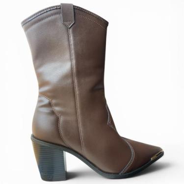 Imagem de Bota Western Moleca Ana Castela Cano Médio Detalhe Dourado, Cafe, 36