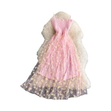 Imagem de Vestido Feminino Com Estampa Floral E Alças Finas Em Tule, Moda Corean