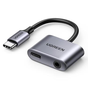Imagem de UGREEN Adaptador de carregador e fone de ouvido USB C para 3,5 mm 2 em 1 Tipo C para entrada de áudio auxiliar com dongle de carregamento rápido PD 60W para fone de ouvido compatível com Sams