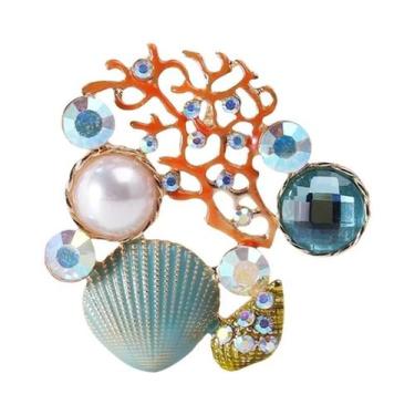 Imagem de Broche De Estrela-do-mar Esmaltado Unissex Feminino Com Pérola E Conch