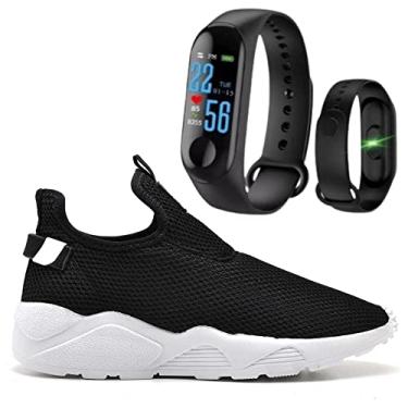 Imagem de Tênis Colméia Caminhada Leve Macio Confortável Fitness Academia + Pulseira Inteligente M3 - Preto - 44