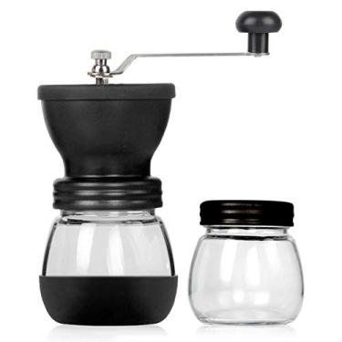 Imagem de 2 pacotes, Tomshin Moedor de café manual lavável com rebarba de cerâmica Moagem ajustável Dois potes de vidro transparente Cabo de aço inoxidável construído para durar portátil para uso doméstico e em acampamento
