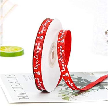 Imagem de Rolo de fita de Natal, fita de tecido de embrulho de presente dupla face para embalagem de caixa, artesanato feito à mão, suprimentos de festa de Natal, embalagem de acessórios, 23 metros de comprimento 9,5 mm de largura (vermelho)
