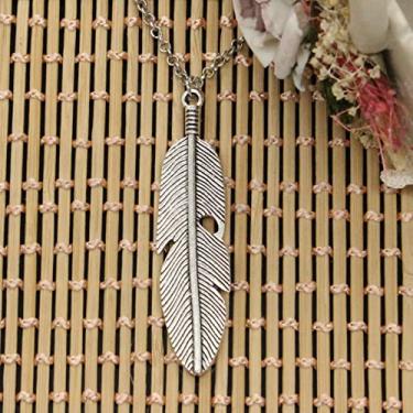 Imagem de EDCRFV Pingente de penas tibetano cor prata pingente curto longo DIY colar feito à mão