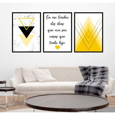 Imagem de Kit 3 Quadros Decorativos Geométrico Eu Lembro Amarelo