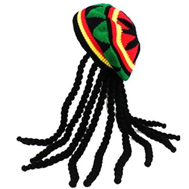 Imagem de Chapéu Rasta com trava de pescar como cabelo preto longo – Peruca Rasta com acessório de fantasia