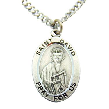 Imagem de Westmon Works St David Medalha de santo de estanho sólido de 2,5 cm com corrente de aço inoxidável