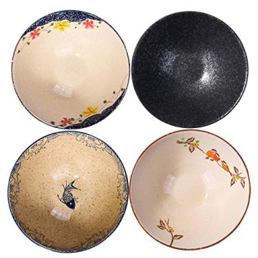 Imagem de Tigelas japonesas de Ramen conjunto de 4 cores – Grande 20 cm – Tigelas de cerâmica retrô japonesas para lanche de sobremesa, sopa, macarrão e arroz