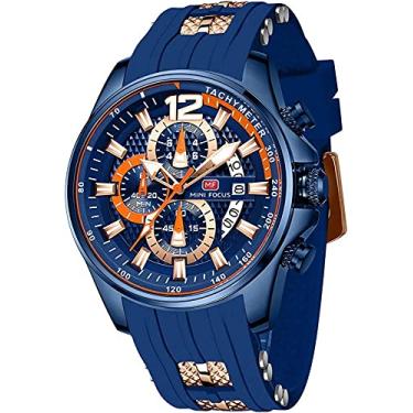 Imagem de MF MINI FOCUS Relógio masculino casual moda relógio de pulso cronógrafo 3ATM à prova d'água luminoso data calendário silicone pulseira quartzo relógios para homens, Azul