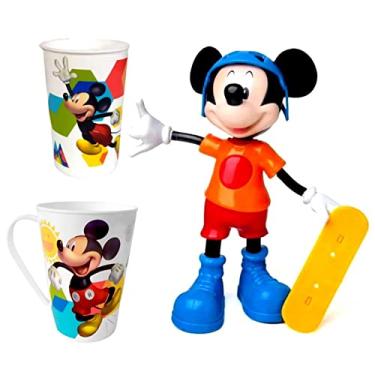 Imagem de Kit do Mickey Radical Boneco com Som da Elka com Skate + Copo e Caneca com Alça Plasútil Meninos