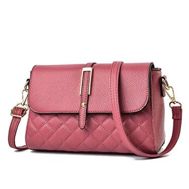 Imagem de Bolsa transversal feminina moderna com aba e alça ajustável em couro acolchoado, rosa