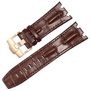 Imagem de RAYESS Pulseira de relógio de couro genuíno para AP 15703 Royal Oak Offshore Series 28mm pulseiras de crocodilo (Cor: 25-12mm, Tamanho: 28mm)