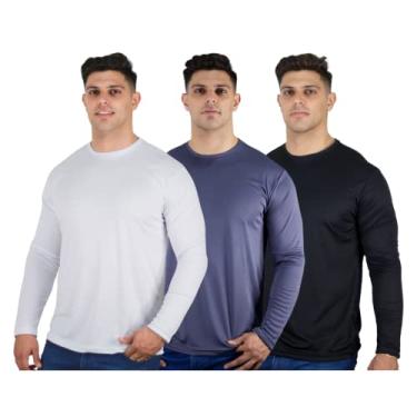 Imagem de Kit 3 Camisetas Masculinas Segunda Pele Térmica 50 UV Dry Cor:1 Cinza, 1 Branca, 1 Preta;Tamanho:XGG