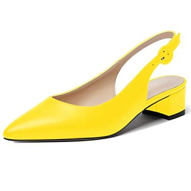 Imagem de WAYDERNS Sapato feminino bonito tira ajustável com tira no tornozelo fivela de escritório sólida fosco bico fino grosso salto baixo 3,8 cm, Amarelo, 13