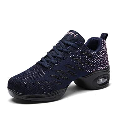 Imagem de YUKTOPA Tênis de dança feminino tênis de jazz com cadarço tênis de caminhada leve respirável sapatos plataforma femininos, Azul A, 8.5