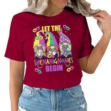 Imagem de UIFLQXX Gnomos Funny Jester Hat Lovers Mardi Gras Day camiseta com estampa de letras camisetas engraçadas de carnaval para festa, Vermelho, G