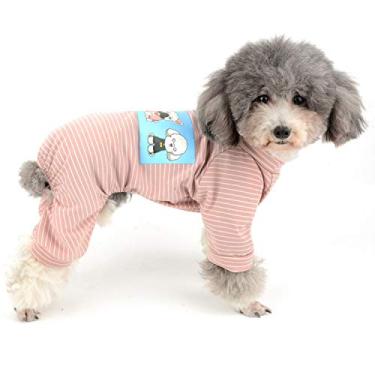 Imagem de Zunea Pijama para cães pequenos macacão camisa listrada pijama roupas com pernas roupas de cachorro de algodão macio roupa de dormir para animais de estimação macacão de gato verão pijama para cães